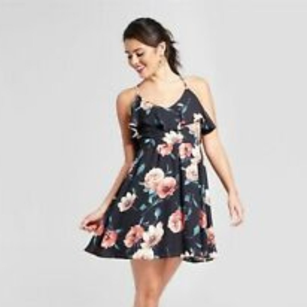 NWOT Xhilaration Black Floral A-Line Dress